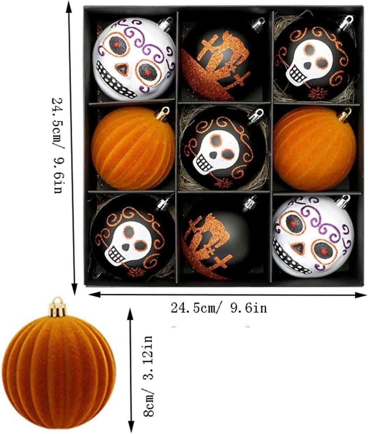 Haunt & Co 9 Pcs Halloween Ornaments for Tree Halloween Party Decor,Spooky Gothic Hangable Pendant Ball,for Car Holiday Party Indoor Outdoor Decor