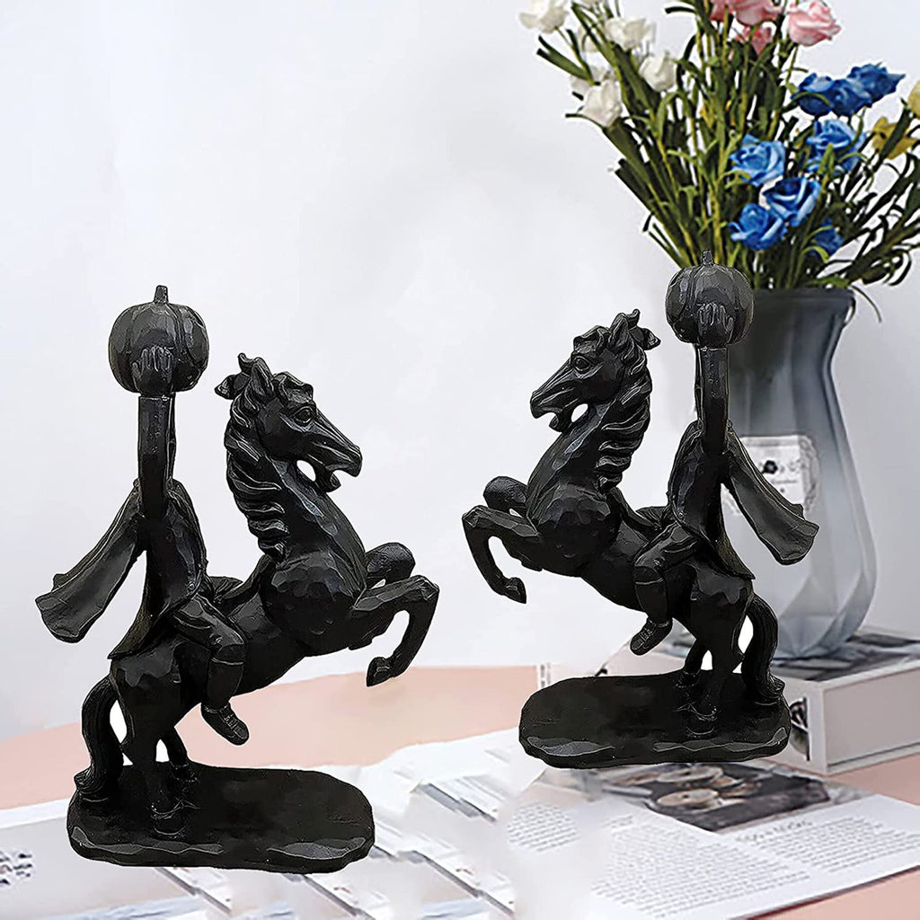 Haunt & Co Desktop Ornament Headless Horseman Resin Statue for Halloween Home Display, 22x12x9 cm, Black
