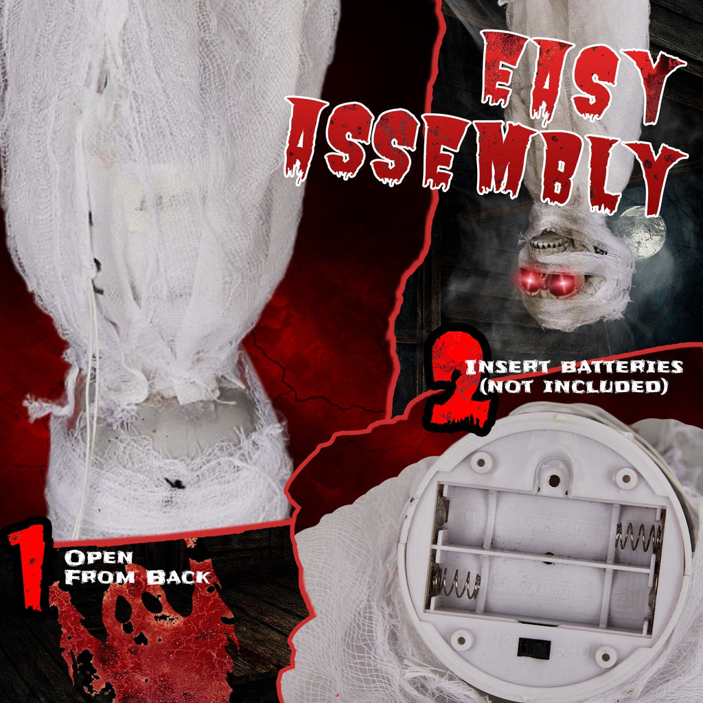 Haunt & Co 3ft Hanging Zombie Animated Creepy Mummy Halloween w/ Pre-Recorded Screaming, LED Eyes