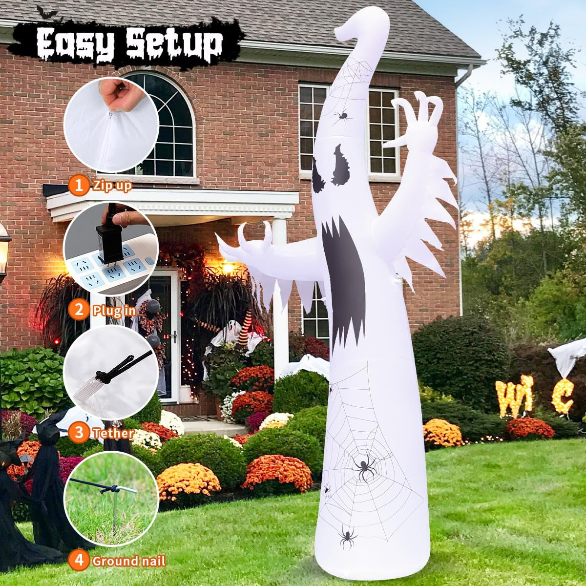 Haunt & Co Halloween Inflatable 11.8 FT Inflatable Halloween Ghost, Inflatable Halloween Ghost Scary Blow Up Ghost with LED Lights, Outdoor Clearance for Halloween/Holiday/Party