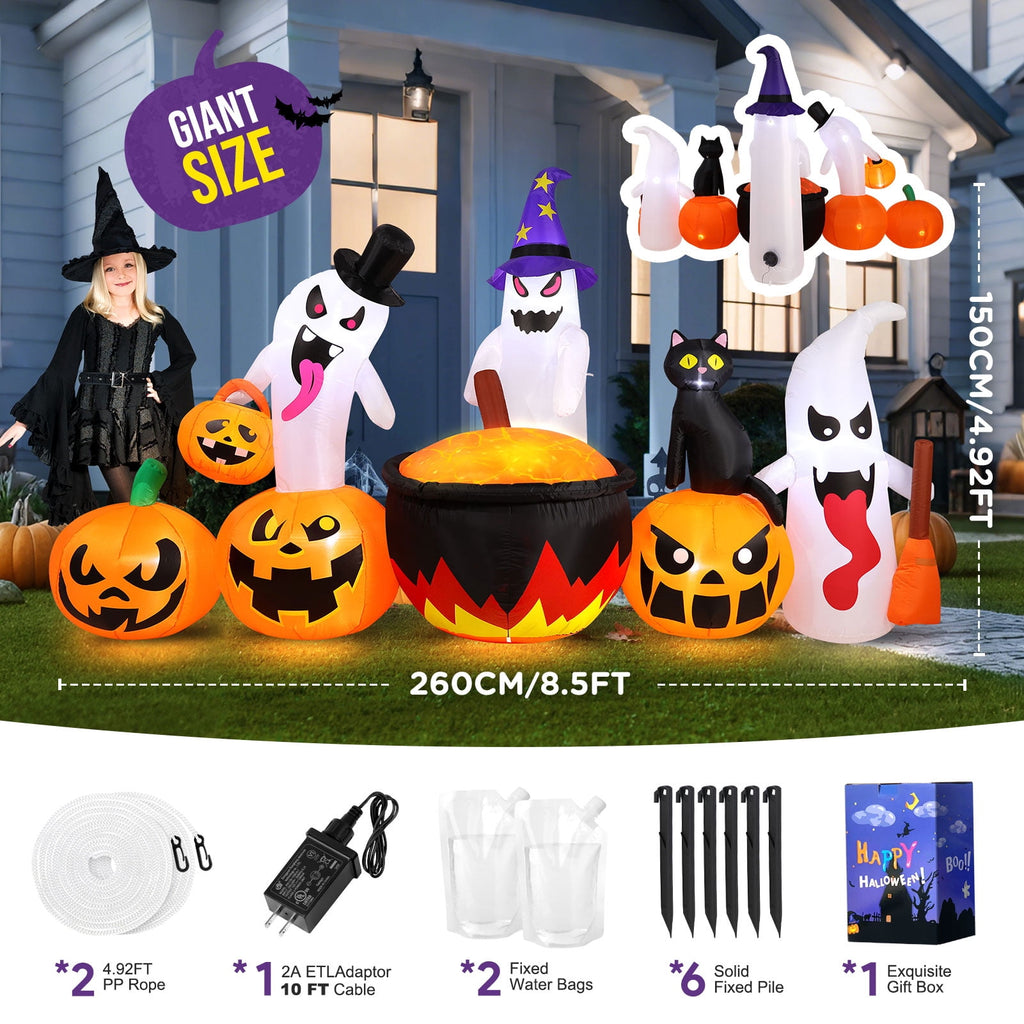 Haunt & Co 8.5FT Halloween Inflatables Pumpkin Ghost Family with Built-in LED Lights, Halloween Blow up Yard Decorations