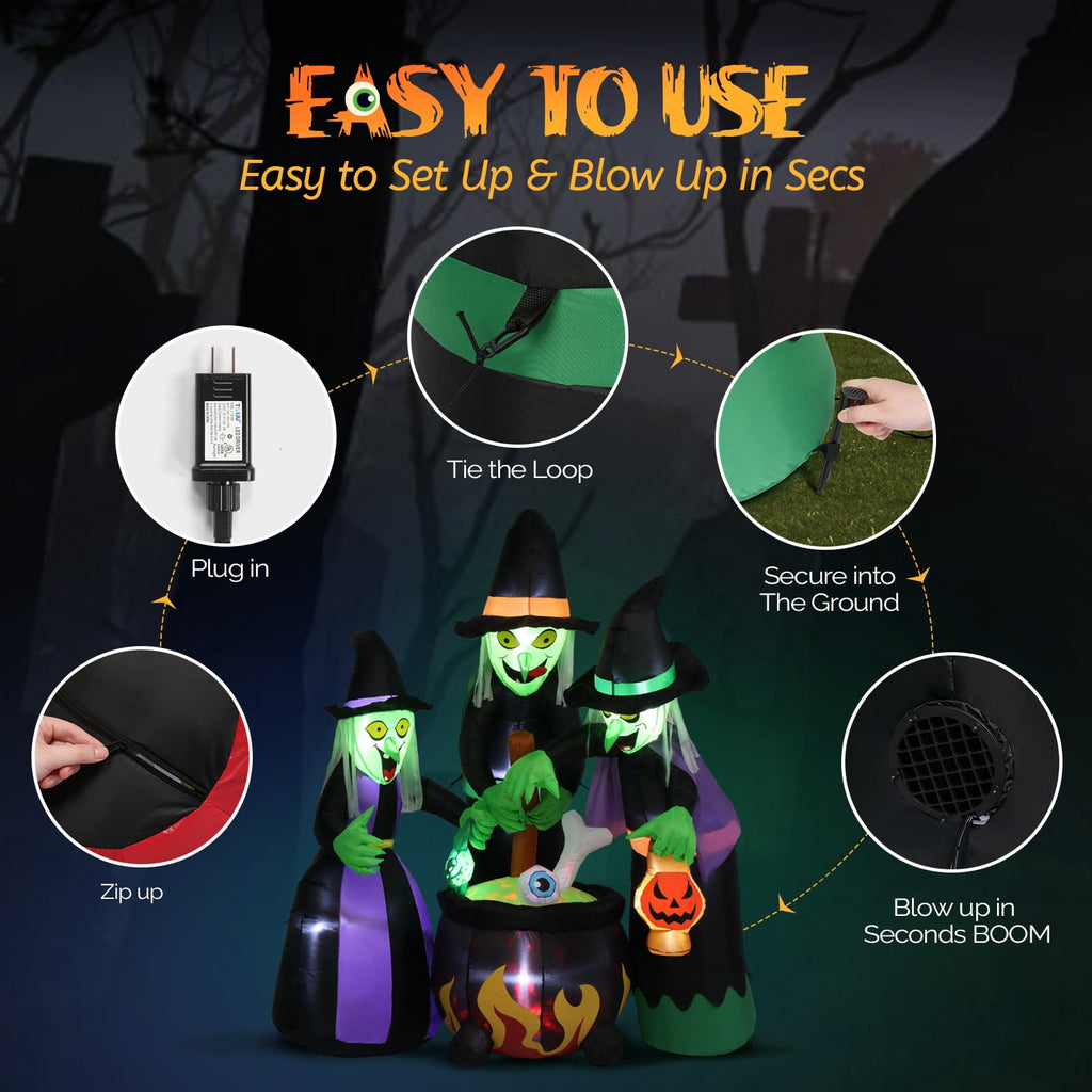 Haunt & Co 6' Halloween Inflatables Outdoor Halloween Witches Decoration Blow up Witches