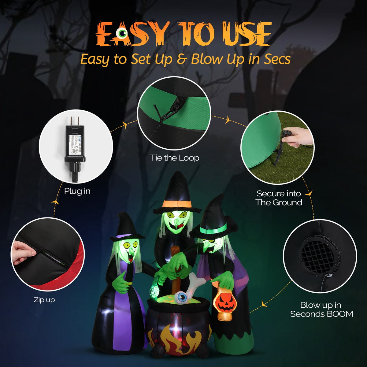 Haunt & Co 6' Halloween Inflatables Outdoor Halloween Witches Decoration Blow up Witches