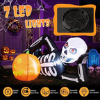 Haunt & Co 7' Halloween Inflatables Skeleton Outdoor Reclining Skeleton with Pumpkin,Built-In LED Lights