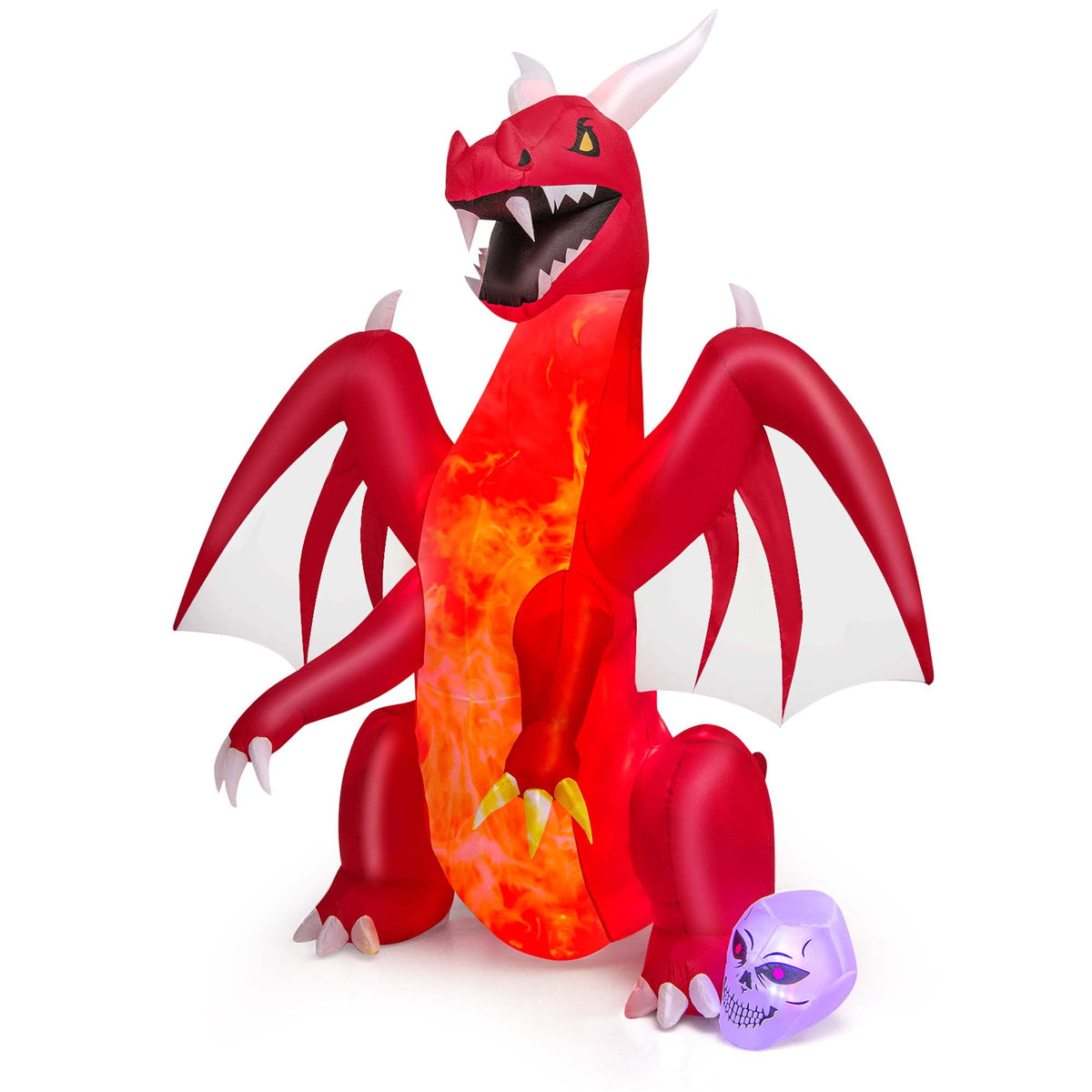 Haunt & Co Costway 8 FT Halloween Inflatable Red Dragon with Wings & Skull Holiday Decoration Light