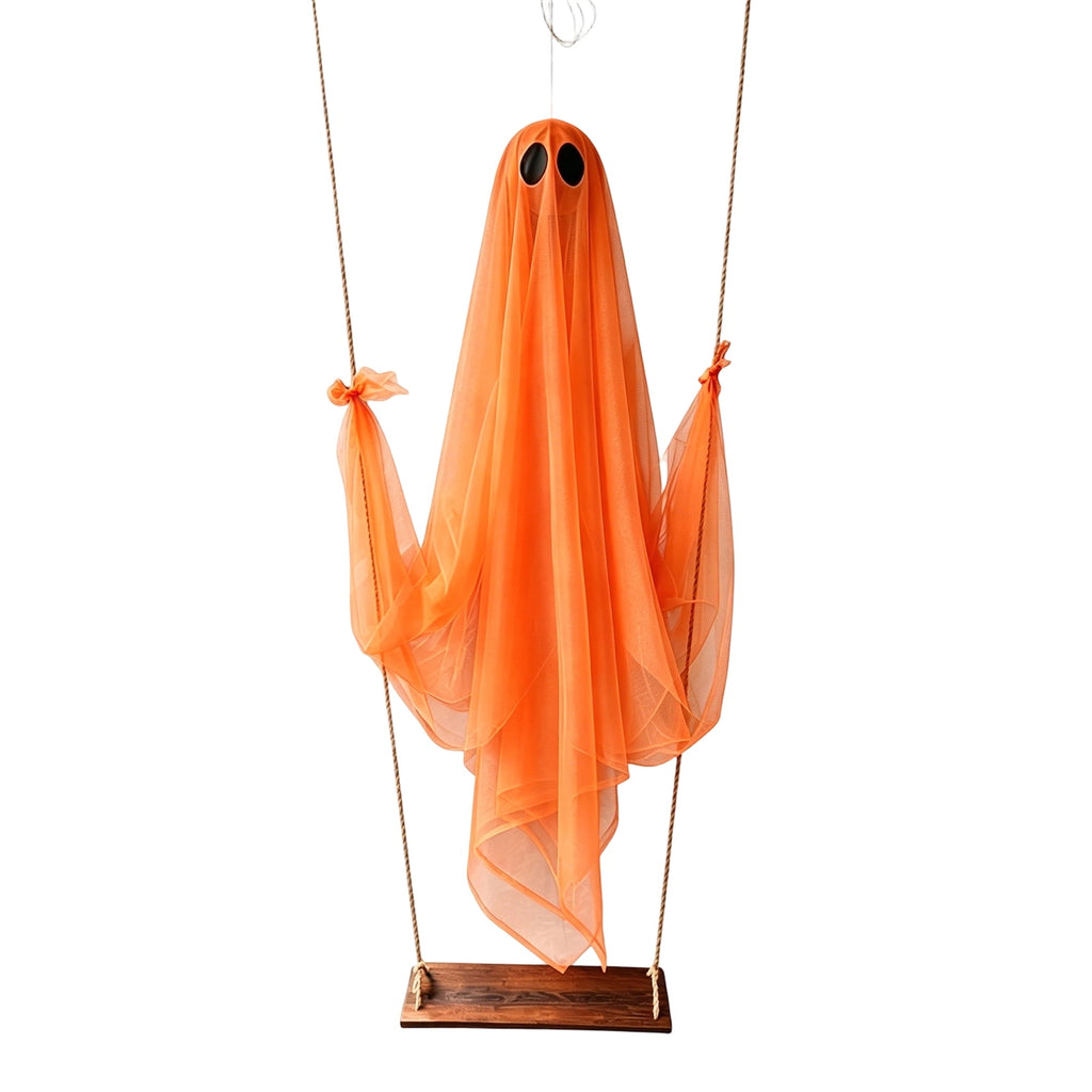 Haunt & Co Halloween Outdoor Hanging Ghost Halloween Hanging Ghost Decorations Battery Operated Swinging Ghost Prop Sheer Gauze Glowing Specter Swing Ornament for Yard Window Indoor Outdoor Display,Saffron