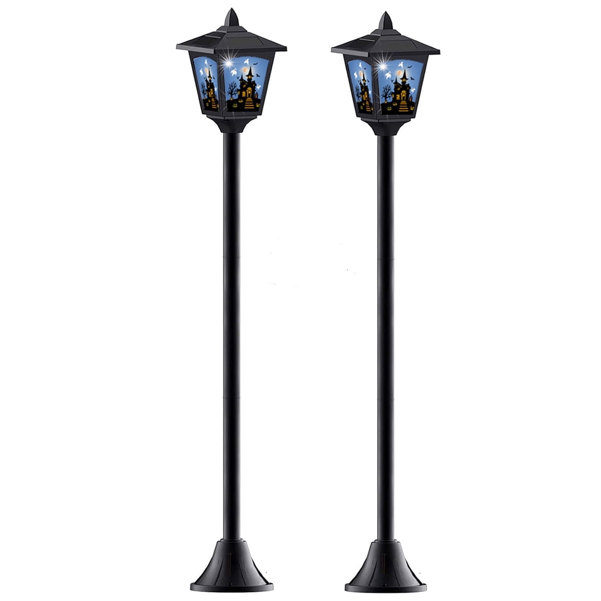Haunt & Co 2-Pack Haunted House Solar Post Lights - Spooky with Eerie Glow, 40" Rust-Proof Stake, Auto On/Off