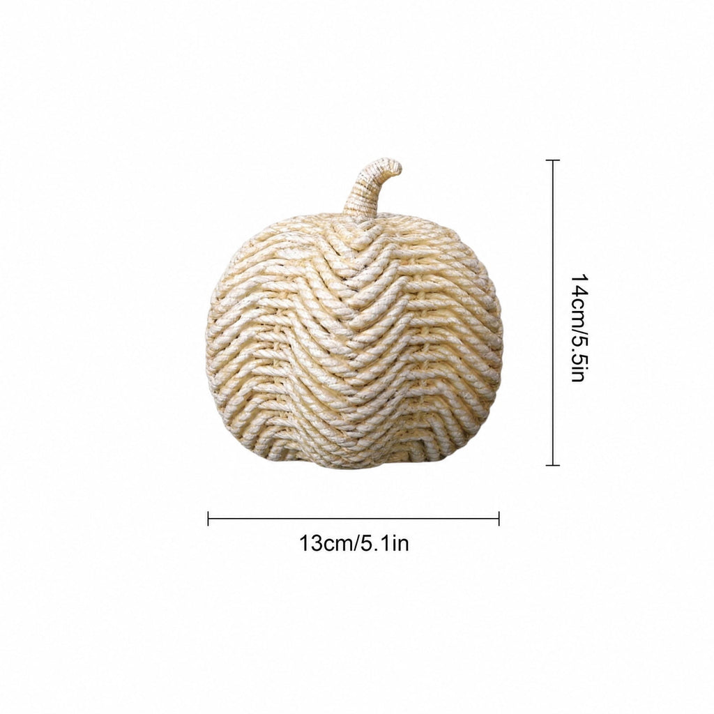 Haunt & Co Faux Rattan Pumpkin Decor, Beige Woven Halloween Ornaments for Fall Home Boho Farmhouse Table Centerpiece Mantel Shelf Porch Autumn Decoration Resin