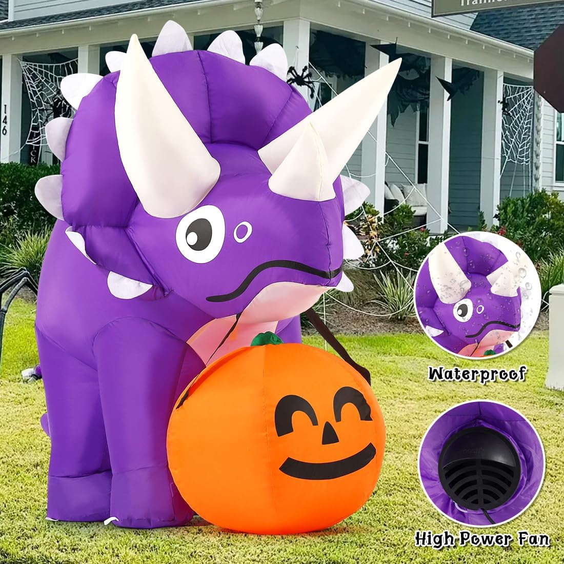 Haunt & Co Halloween Inflatable 5 FT Halloween Dinosaur Inflatable, Inflatable Halloween Dinosaur Halloween Dinosaur Decorations with LED Lights, Inflatables Clearance for Holiday