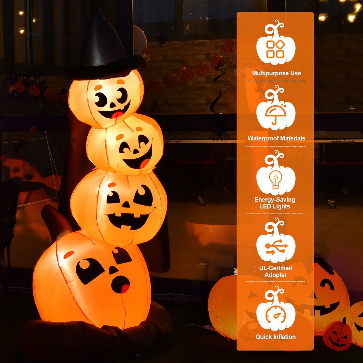 Haunt & Co Costway 6.8FT Halloween Inflatable Pumpkin Combo Blow up Pumpkins w/ Witch - s Hat