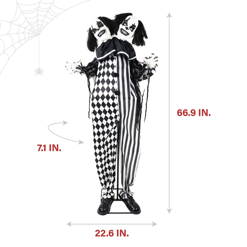 Haunt & Co Lifesize 5.5 ft Animatronic Two-Headed Clown with Lights and Sound, Indoor/Outdoor