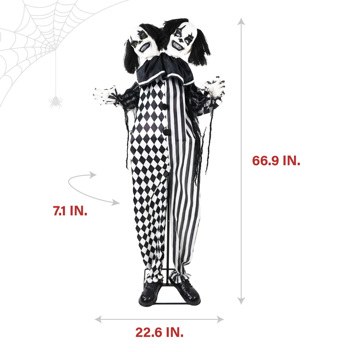 Haunt & Co Lifesize 5.5 ft Animatronic Two-Headed Clown with Lights and Sound, Indoor/Outdoor
