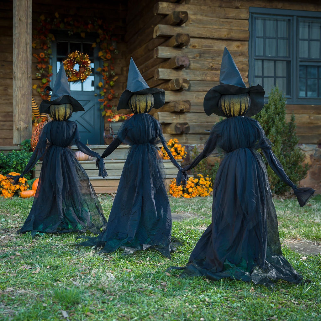 Haunt & Co Evergreen Set of 3 LED Lighted Halloween Witch Stakes, 4' Tall