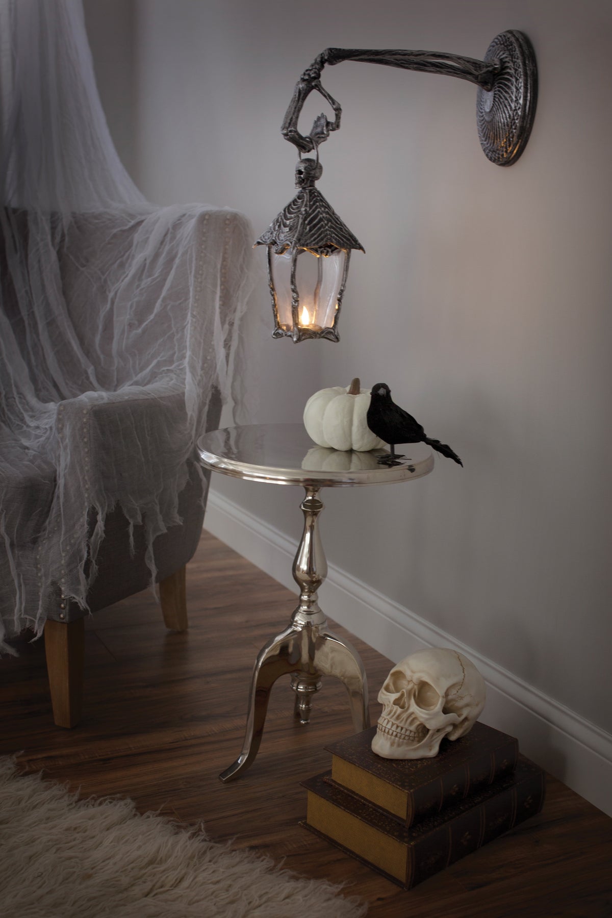 Haunt & Co Halloween Light Up Skeleton Lantern Tabletop or Hanging Wall Decoration