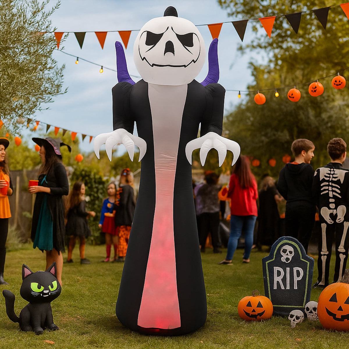 Haunt & Co 12 FT Halloween Inflatables Ghost Outdoor w/ Pumpkins Head