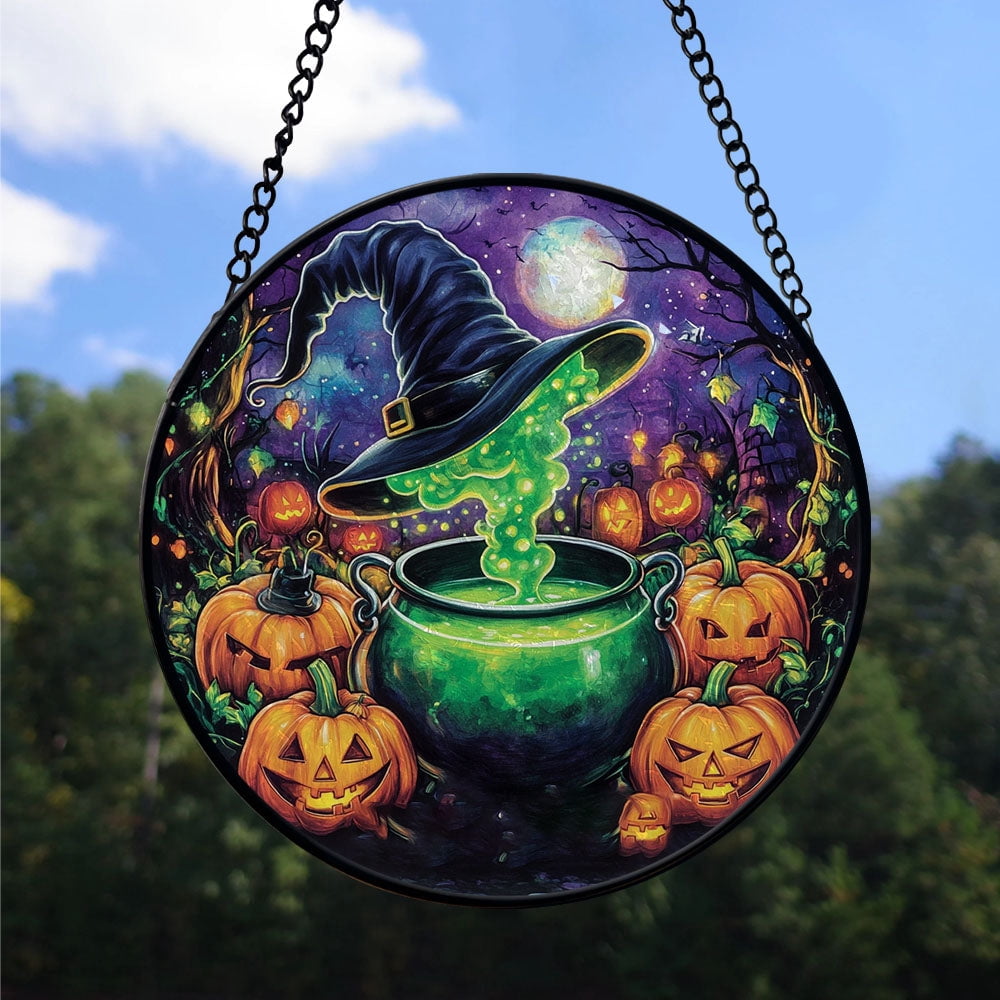 Haunt & Co Christmas Gift Idea - Halloween Pumpkin Gothic Halloween Spooky Stained Glass Hanging Ornament - Classic Christmas Tree Decoration, Holiday Gift for Dad, Mom, Friends, Family
