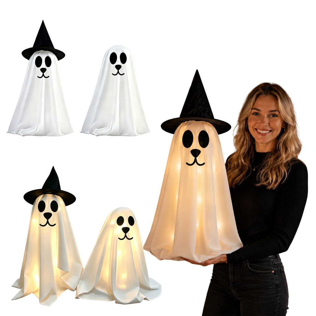 Haunt & Co 2 Pack Standing Ghost Dog Halloween Decorations, Cute Spooky Yard Lawn Porch Decor, Weather Resistant Plastic Figurines for Outdoor Indoor Home Party Display