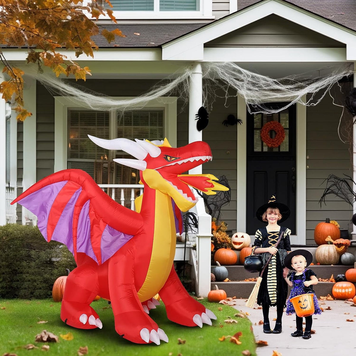 Haunt & Co VINGLI 6FT Tall Halloween Inflatables Outdoor Decorations, Blow Up Scary Fire-Breathing Dragon , Built-in LED Lights Décor