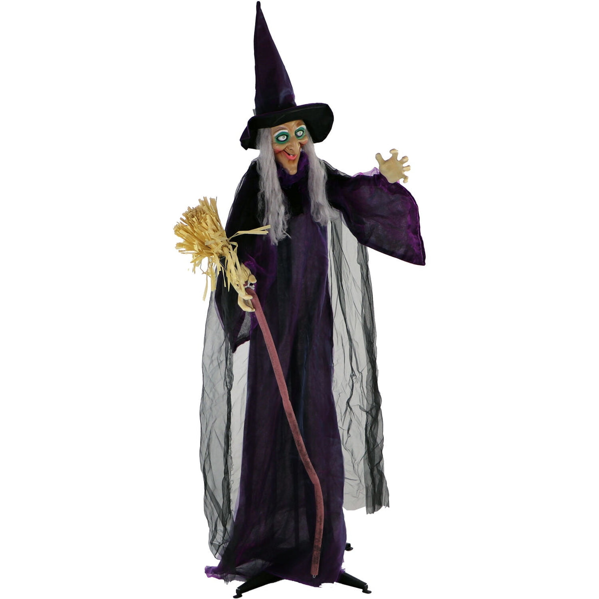 Haunt & Co Life-Size Animated Talking Witch w/ Broomstick, 6 ft