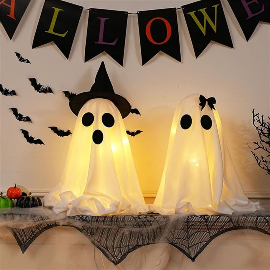 Haunt & Co 2PCS Halloween Ghost Light Set Decoration, Cute Ghost Light up for Home Halloween Party Tabletop Kitchen Counter Fireplace Mantle Decoration