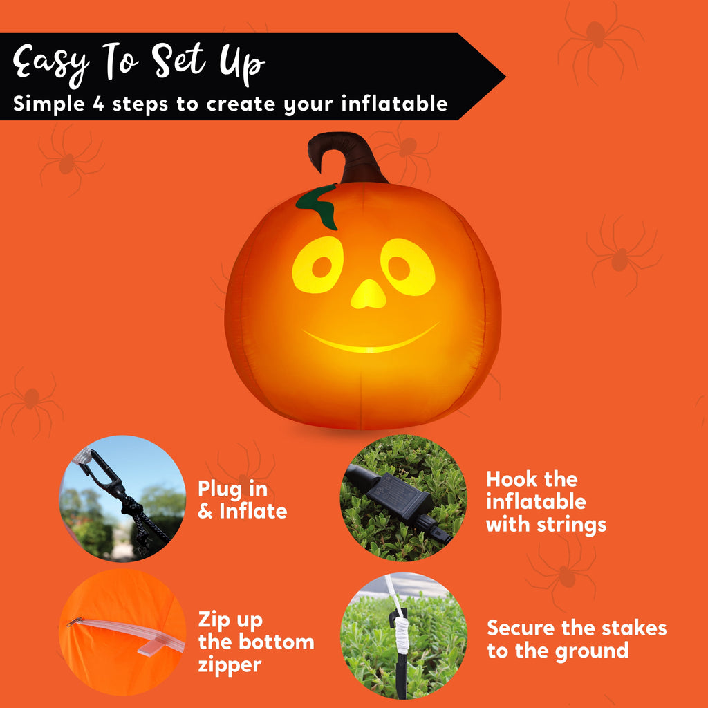 Haunt & Co 5 Ft Tall Halloween Inflatable Pumpkin,Blow Up Pumpkin with Projector Face and Music Lights,Outdoor Decorations