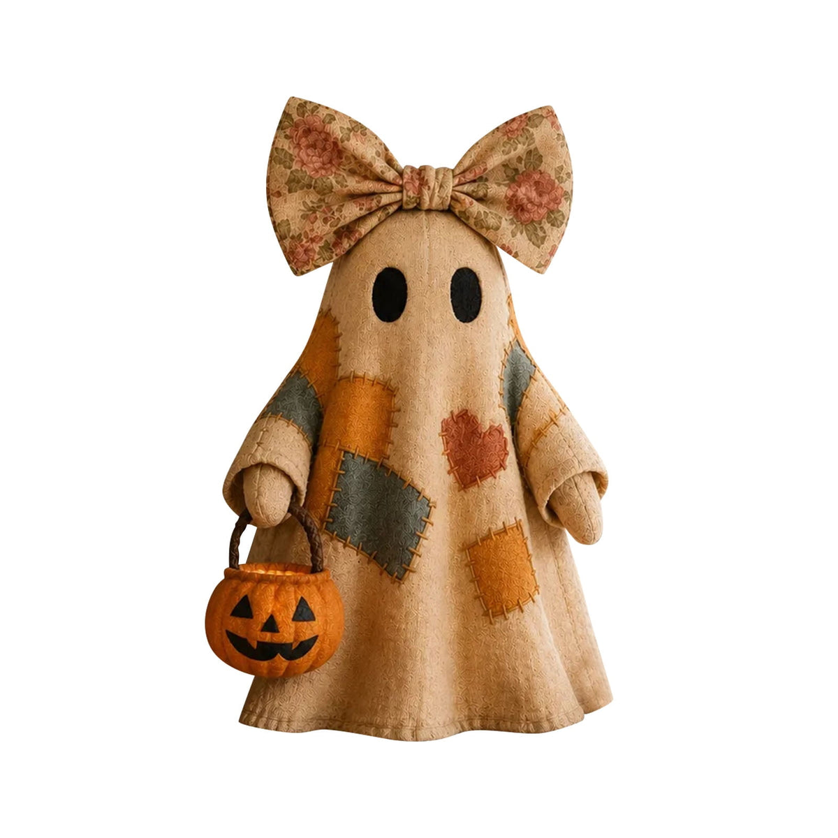 Haunt & Co 1PCS 13.78 inch Lighted Vintage Patchwork Ghost, Portable LED Glowing Ghost, Cute Halloween Ornament with Patchwork Design for Home Party