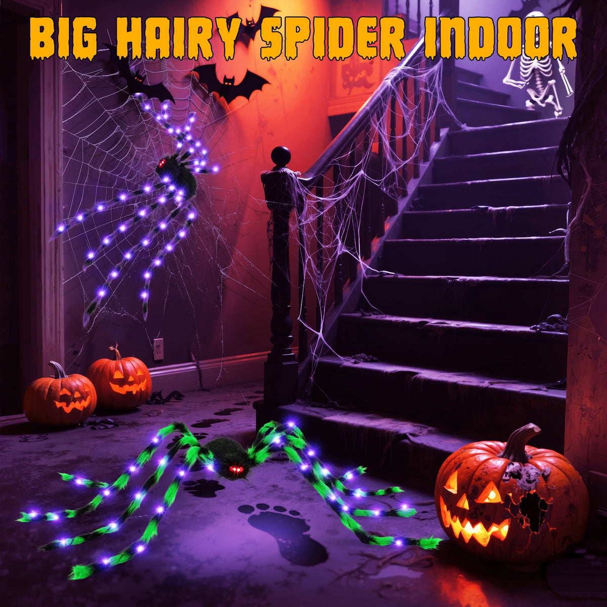 Haunt & Co Outdoor, 5Ft Giant Spider Light Up Spider, 2 Pack Scary Large Halloween Spider Decor for Home Party Favor Yard Decor