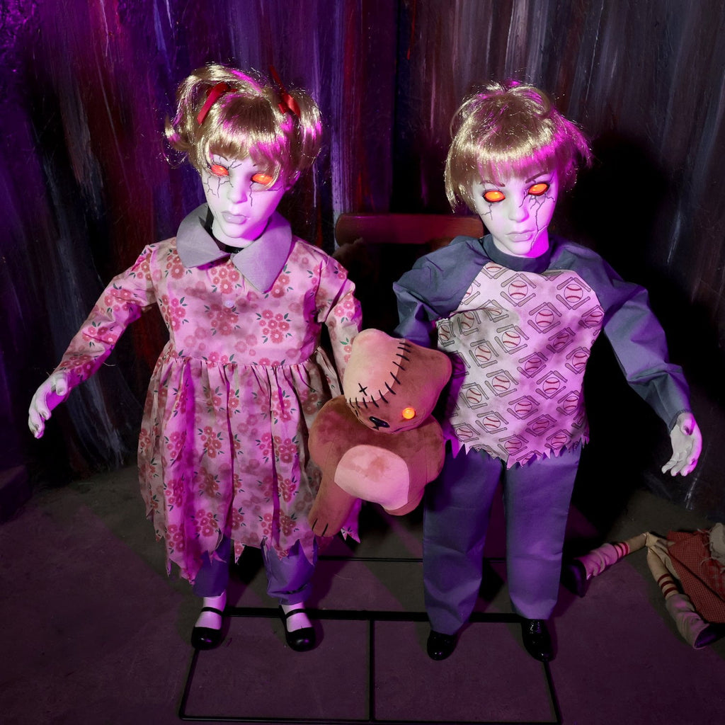 Haunt & Co Apocalypse Twins Halloween Animatronics with Red Eyes & Head Sync, 3-Ft