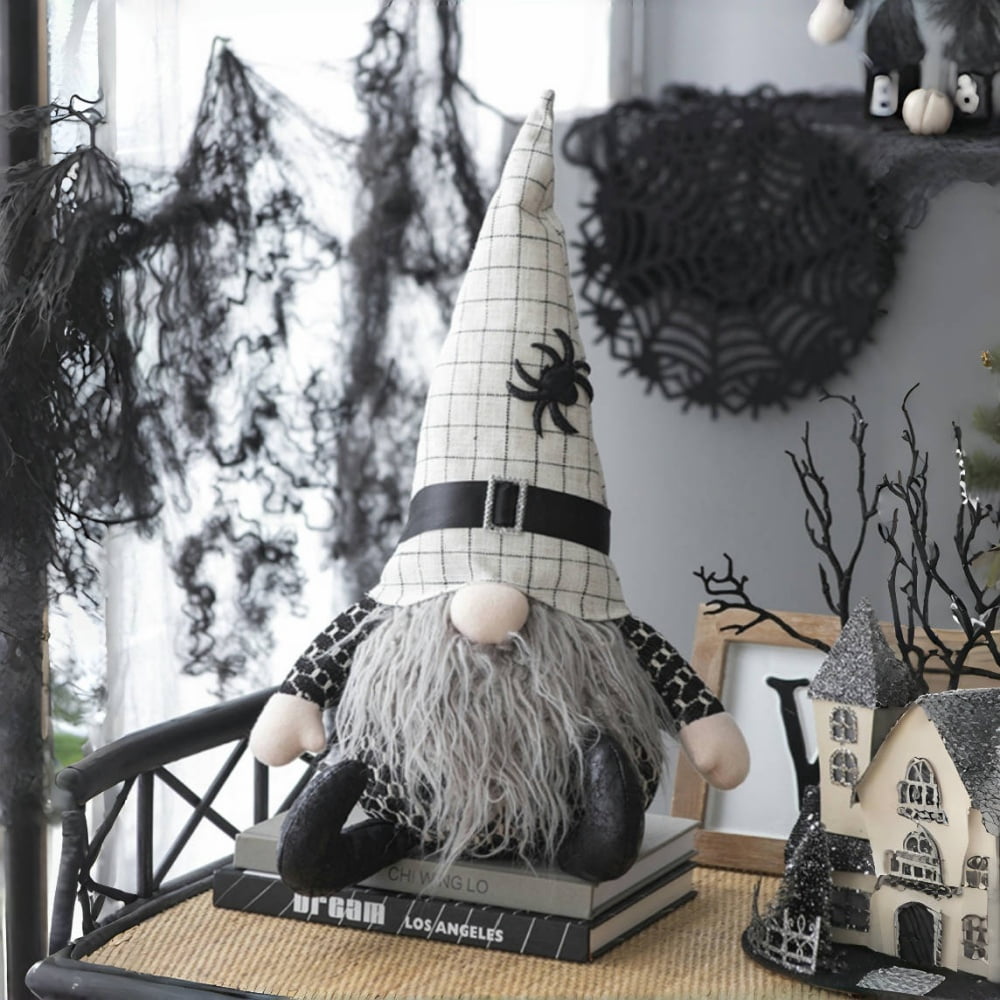 Haunt & Co Tcbosik 2 Pack Gnome Halloween Ornaments, Halloween Gnomes Decoration with Witch Hat, Lovely Fall Gnome Gifts for Friends Family, Black & White