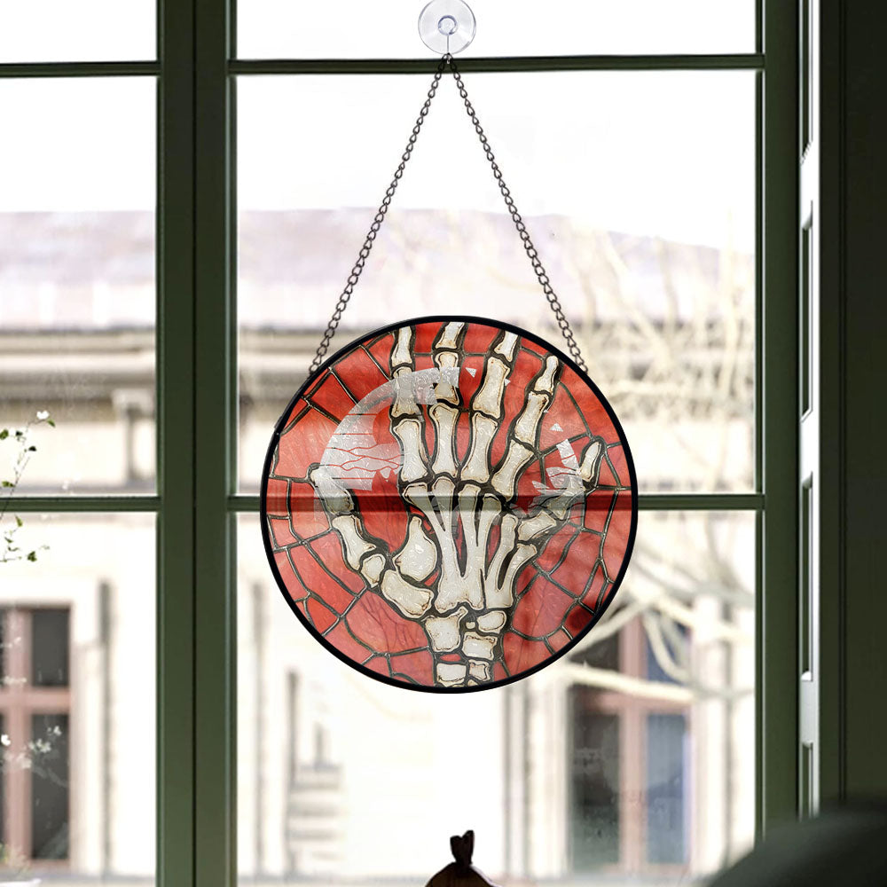 Haunt & Co Kids Christmas Gift - Halloween Skeletons Stained Glass Hanging Ornament - Merry & Bright Xmas Tree Decor, Holiday Gift for Family & Friends
