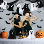 Haunt & Co 10 PCS Halloween Ornaments Hanging Cute White Black Ghost Honeycomb Decoration Halloween Tree Decorations Paper Ghost Table Decor for Home Office Classroom Holiday Party Supplies
