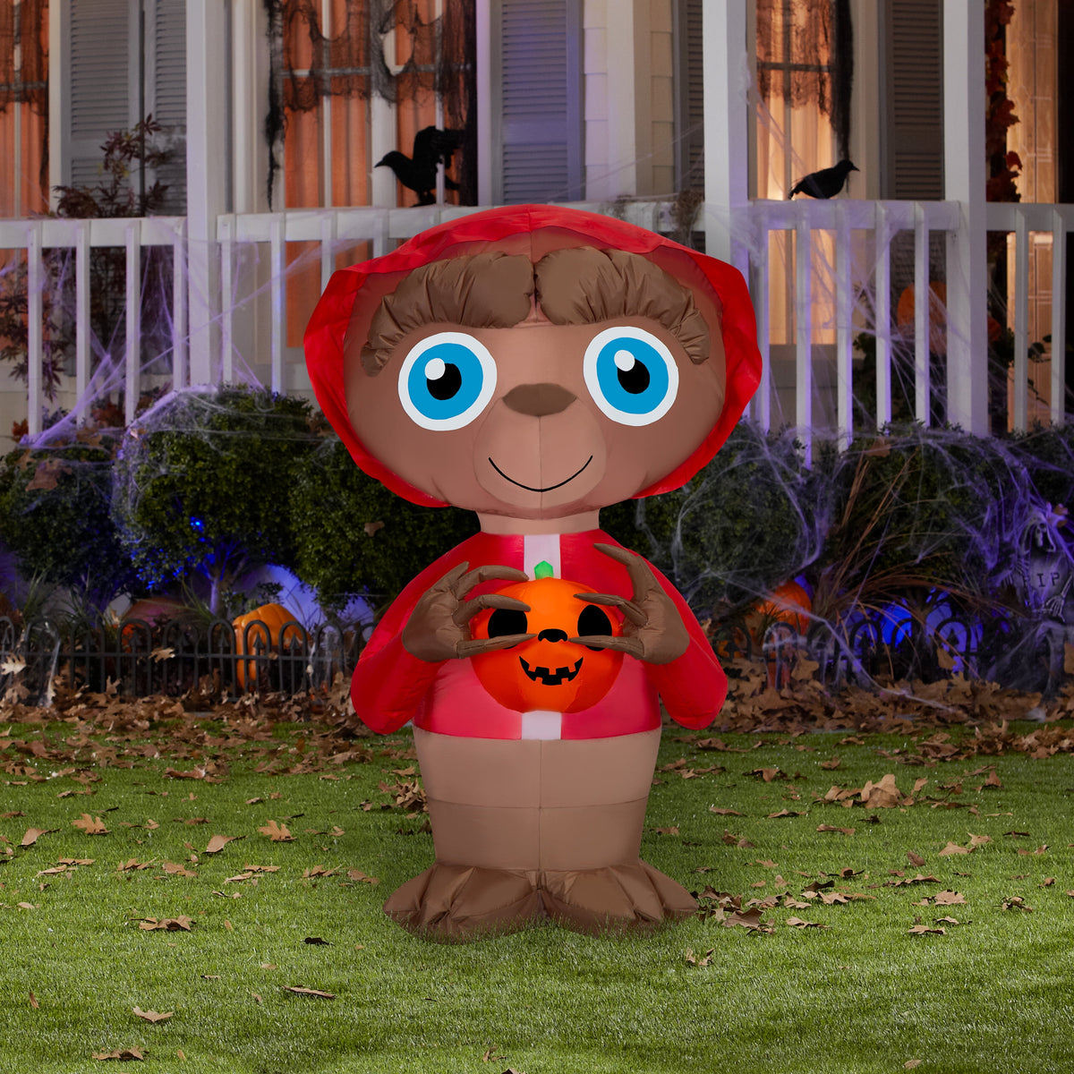Haunt & Co SS555113G 38 in. Air Blown Inflatable E.T. The Extra-Terrestrial with Jack-O-Lantern Halloween Outdoor Decoration