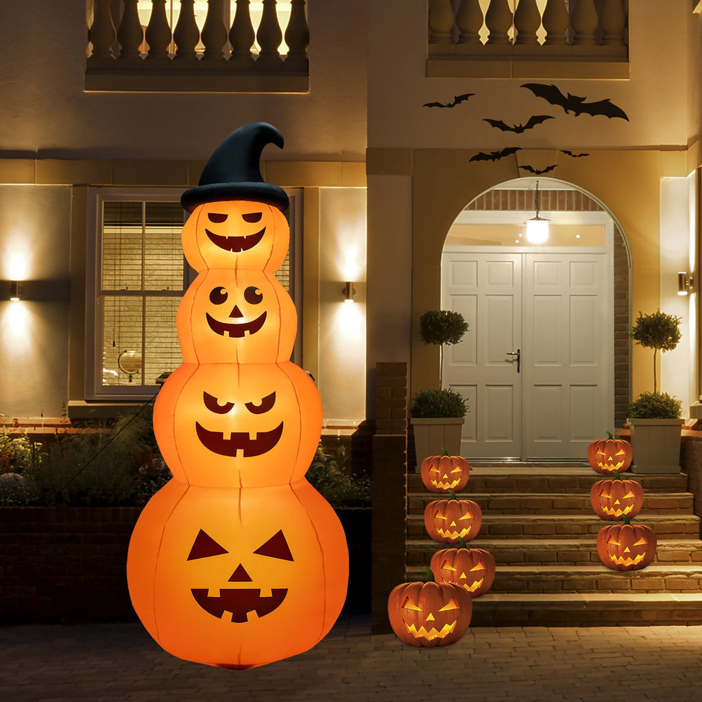 Haunt & Co Gymax 8 ft Inflatable Halloween Pumpkins Stack Holiday Decor w/ Built-in LED Lights
