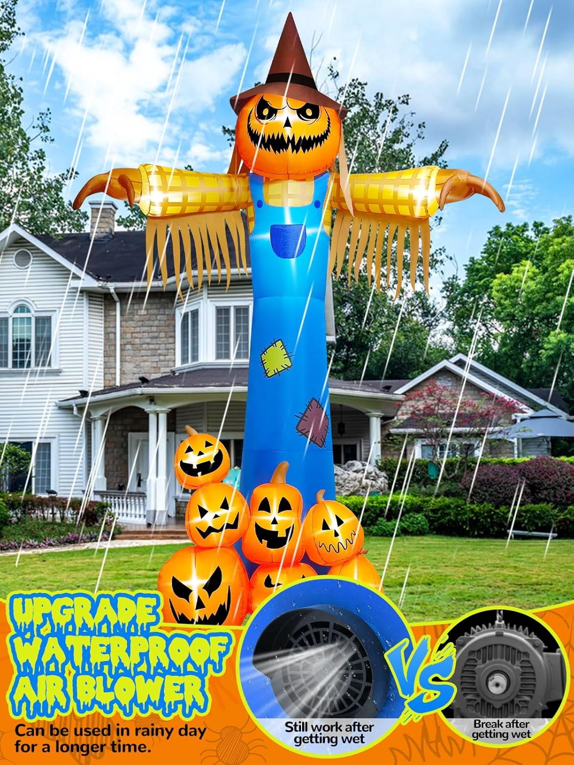 Haunt & Co 12.5 FT Halloween Inflatables with Music, Giant Pumpkin Scarecrow Inflatable with LED Light with Scary Sound