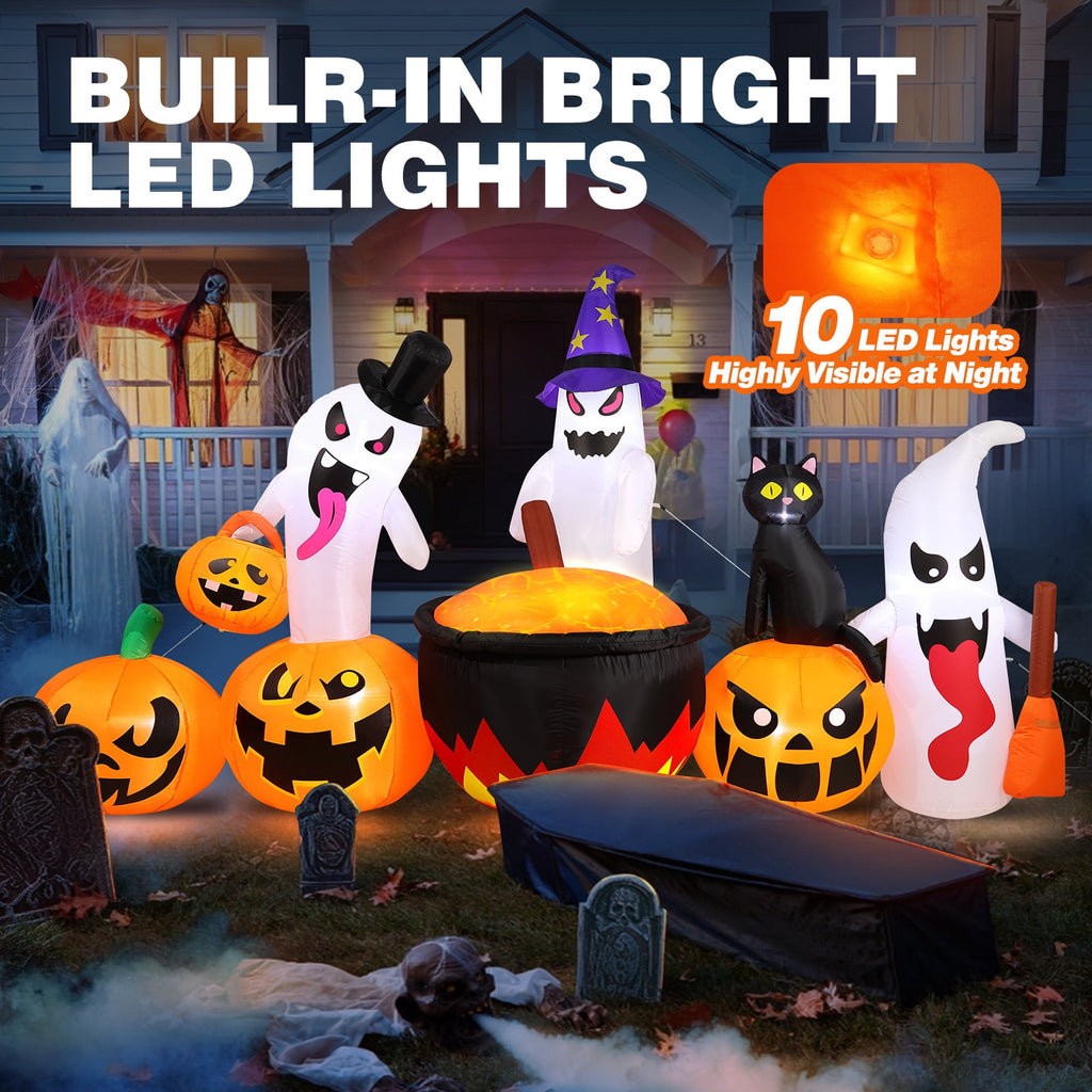 Haunt & Co 8.5FT Halloween Inflatables Pumpkin Ghost Family with Built-in LED Lights, Halloween Blow up Yard Decorations