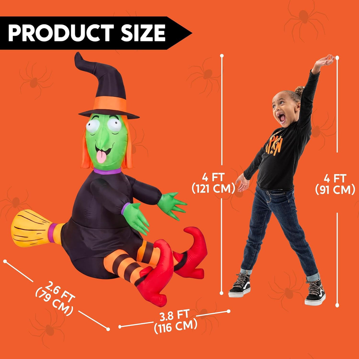 Haunt & Co 4 FT Halloween Inflatables Witch Crashing Into Tree,LED Lighted Blow Up Yard Decoration