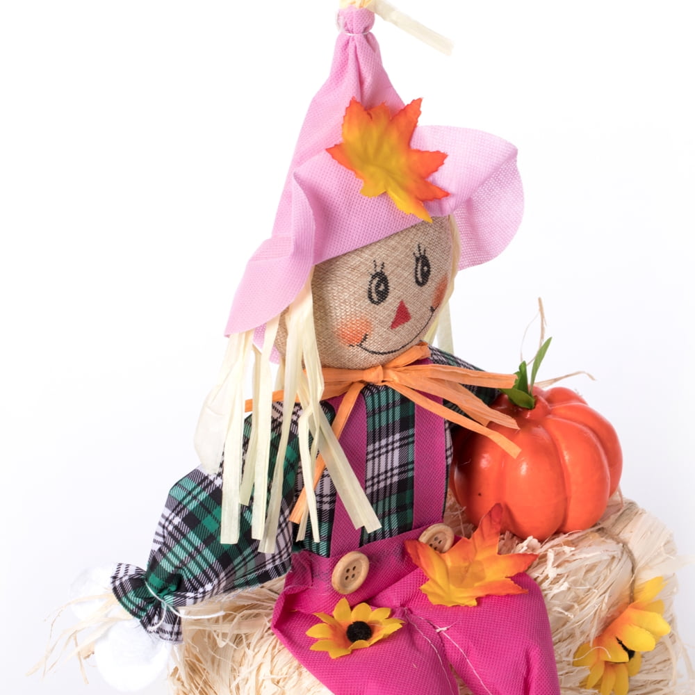 Haunt & Co Gardenised 18 Inch Sitting on Straw and Hay Bales Multicolor Trio Scarecrows for Halloween, Fall and All Time Season Garden Decor, Perfect to Add a Festive Touch to Your Lawn