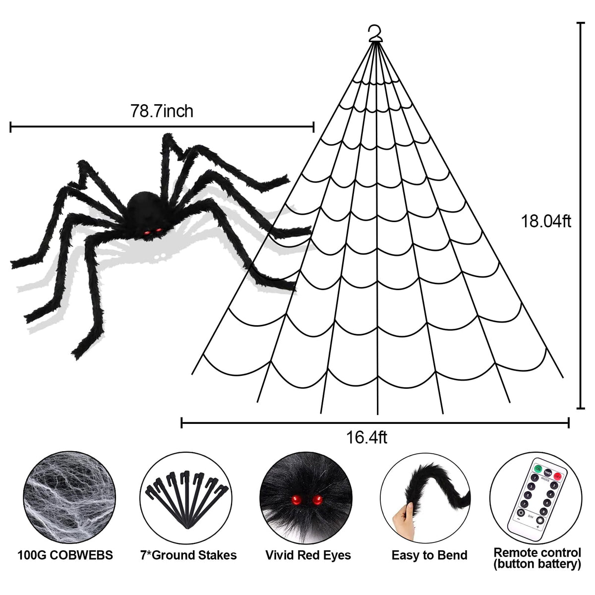 Haunt & Co Scidweet Outdoor, 350 LED Halloween Spider Web Lights with 79" Giant Spider for Home Garden Yard Decor