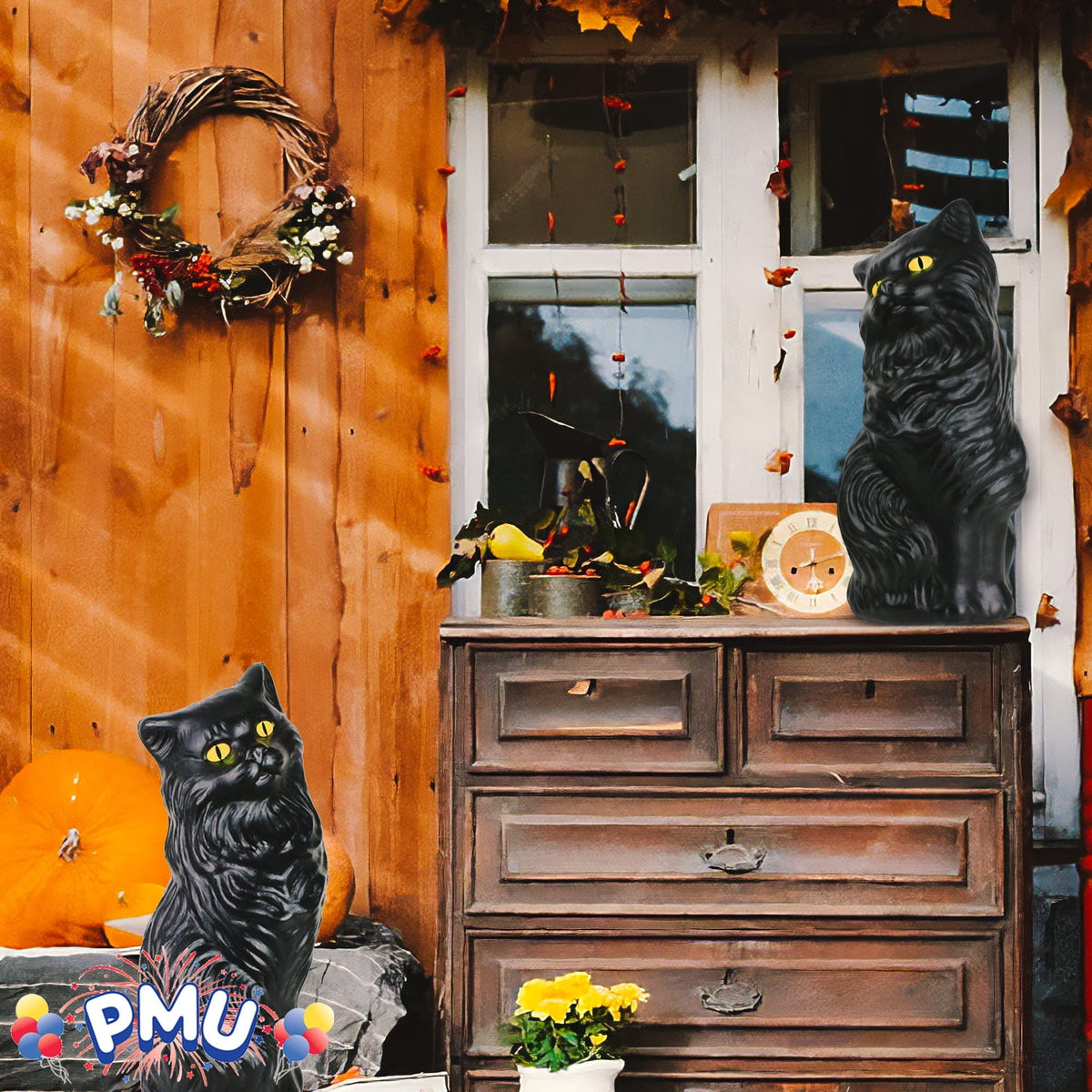 Haunt & Co PMU Halloween Black Cat - Blow Mold Plastic Cat Statue - Perfect Décor for Halloween, Home, Yard, Lawn, Garden, Indoor and Outdoor - Best