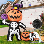 Haunt & Co Halloween Inflatables 6 FT Halloween Pumpkin Inflatable with Skull Body, Scary Blow Up Halloween Pumpkin Decoration with LED Lights, Outdoor Clearance for Holiday Party