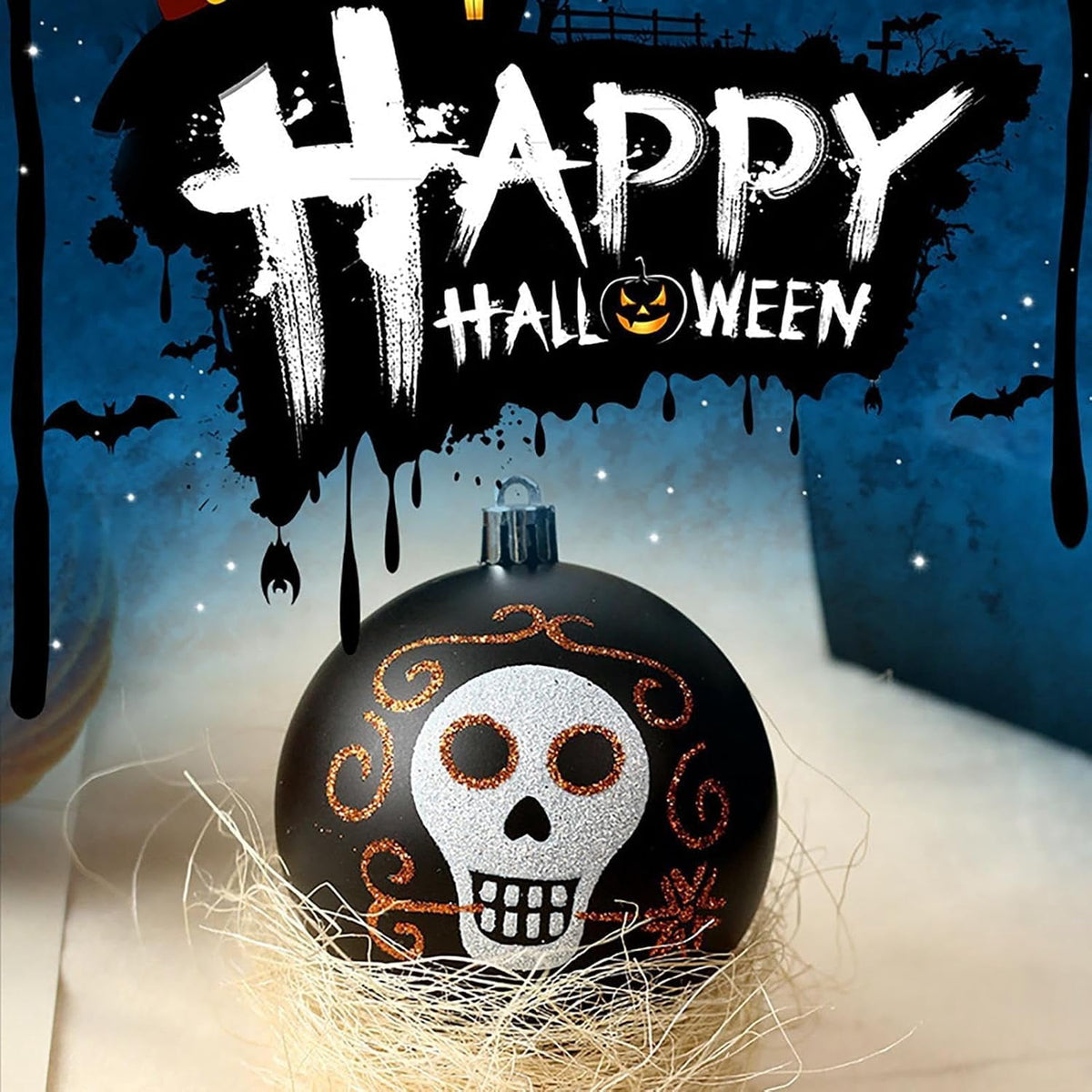 Haunt & Co Halloween Ornaments for Tree - 9 Pieces Spooky Gothic Hanging Pendant Balls, Shatterproof ABS Indoor Halloween Decorations for Hoe & Office Decorm
