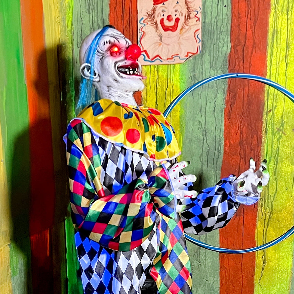 Haunt & Co 5.9 ft Voice & Sound-Sensor Clown on Tricycle Halloween Animatronic