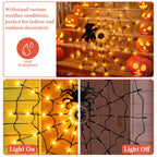 Haunt & Co Halloween Spider Web Light LED and a 5in Spider, 3.28ft Spider Web Light Decorations 70 LED Lighted, Indoor Outdoor House Yard Garden Scary Halloween Window Light, Battery Operated, Purple
