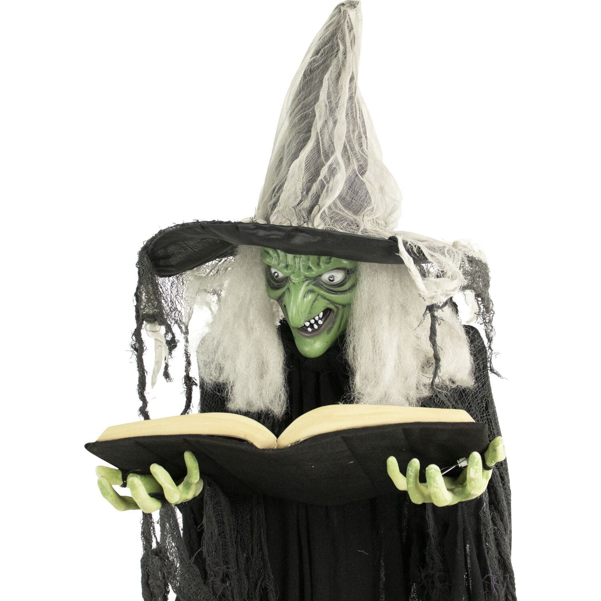 Haunt & Co 5.5 ft Poseable Witch with Spell Book, Lights and Sound, Indoor/Covered Outdoor