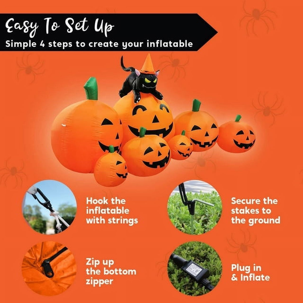 Haunt & Co 7 ft Halloween Inflatable Long Pumpkin with Witch's Cat Decorations Inflatables with Build-in LEDs, Outdoor Blow Up Yard Decorations