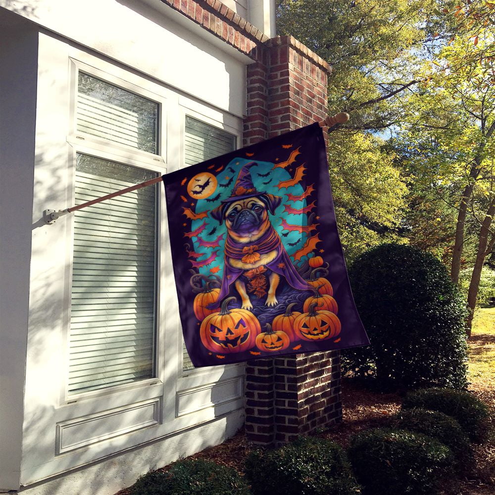 Haunt & Co Halloween Pug Dog House Flag 28x40IN Double-Sided Polyester Decorative Sleeve Pole Flag