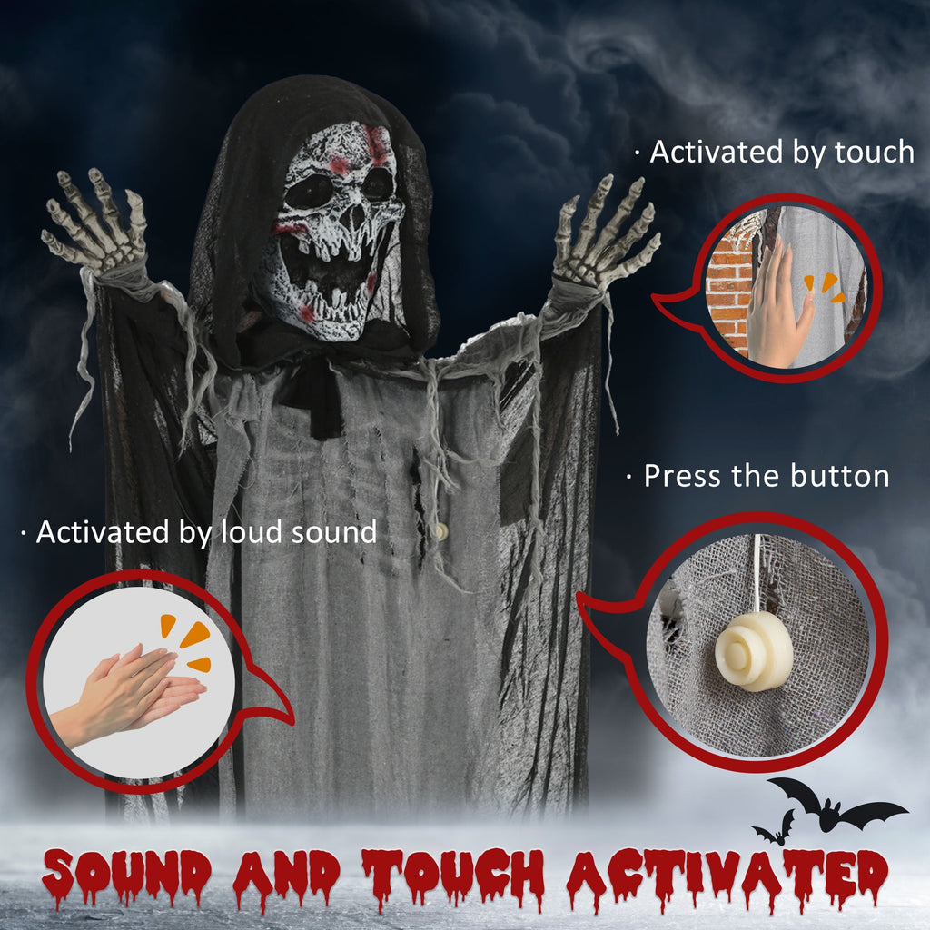 Haunt & Co Outsunny 74" Life Size Outdoor Skeleton Witch, Animated Prop Animatronic Decor with Sound and Motion Activated, Light Up Eyes and Chest, Howling and Chain Sound