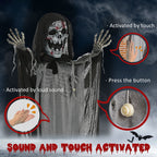 Haunt & Co Outsunny 74" Life Size Outdoor Skeleton Witch, Animated Prop Animatronic Decor with Sound and Motion Activated, Light Up Eyes and Chest, Howling and Chain Sound