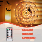 Haunt & Co Halloween Spider Web Light LED and a 5in Spider, 3.28ft Spider Web Light Decorations 70 LED Lighted, Indoor Outdoor House Yard Garden Scary Halloween Window Light, Battery Operated, Purple