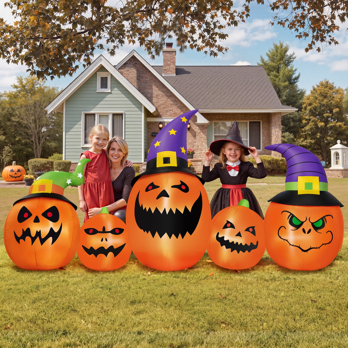 Haunt & Co (2 pack) 8FT Halloween Inflatable Pumpkins Blow ups Outdoor Decorations, Five Pumpkins with LED Lights